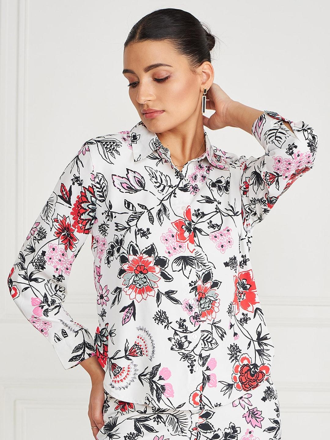 kassually floral printed spread collar casual shirt