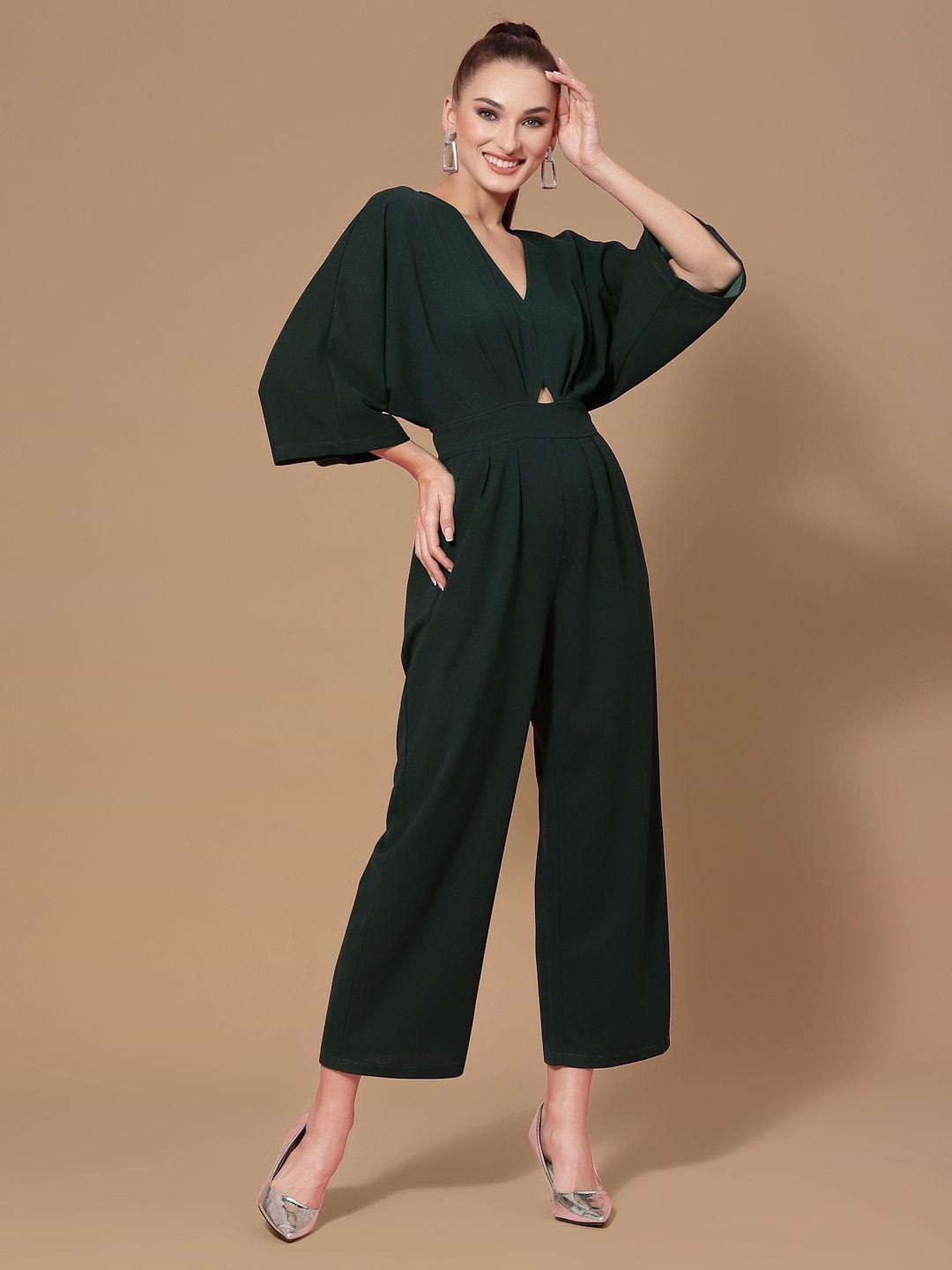 kassually green solid basic jumpsuit