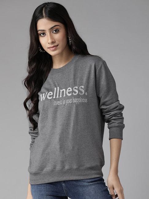 kassually grey cotton graphic print sweatshirt