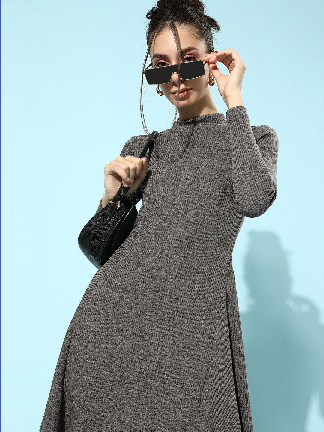 kassually grey knitted cotton a-line dress