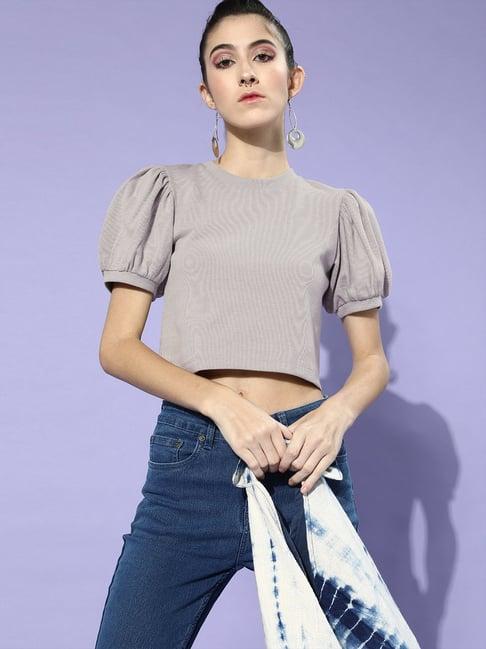 kassually grey relaxed fit crop top