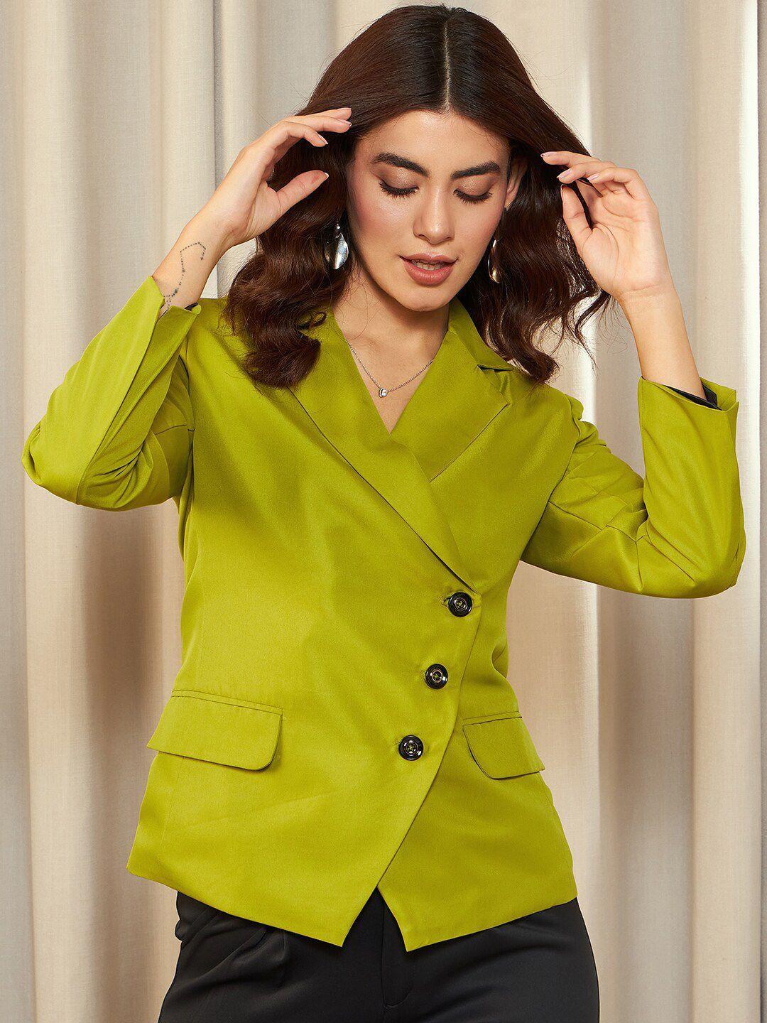 kassually lime green single-breasted notched lapel blazer