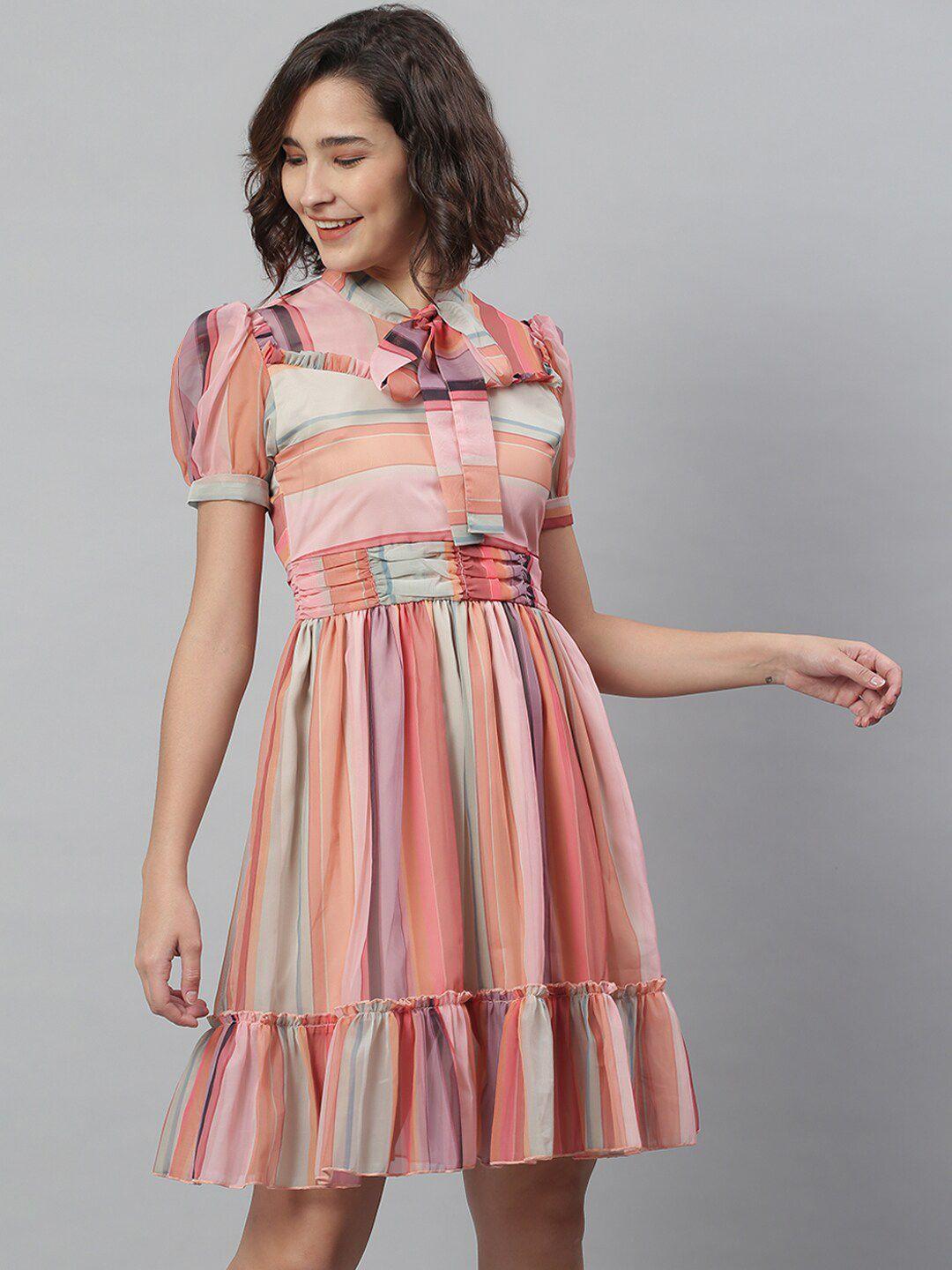kassually multicoloured striped a-line dress