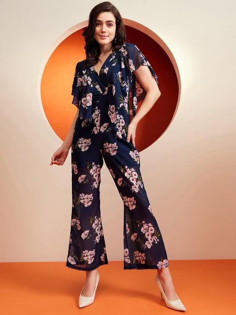 kassually navy floral print jumpsuit