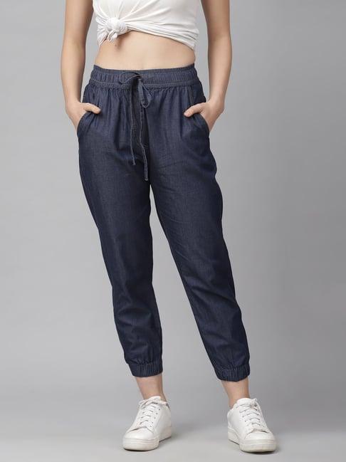 kassually navy relaxed fit mid rise joggers