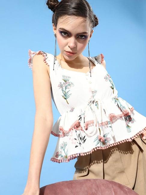 kassually off white floral print top