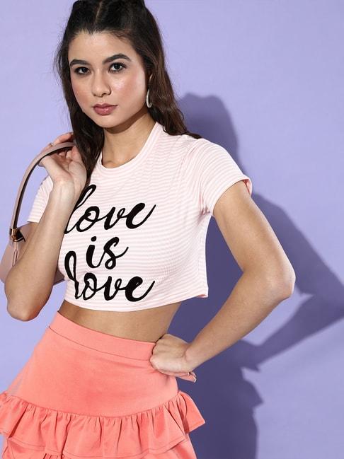 kassually pink graphic print crop t-shirt