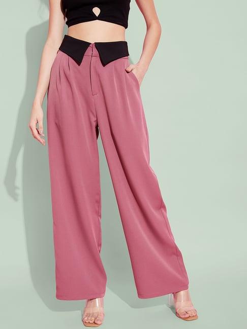 kassually pink regular fit mid rise trousers