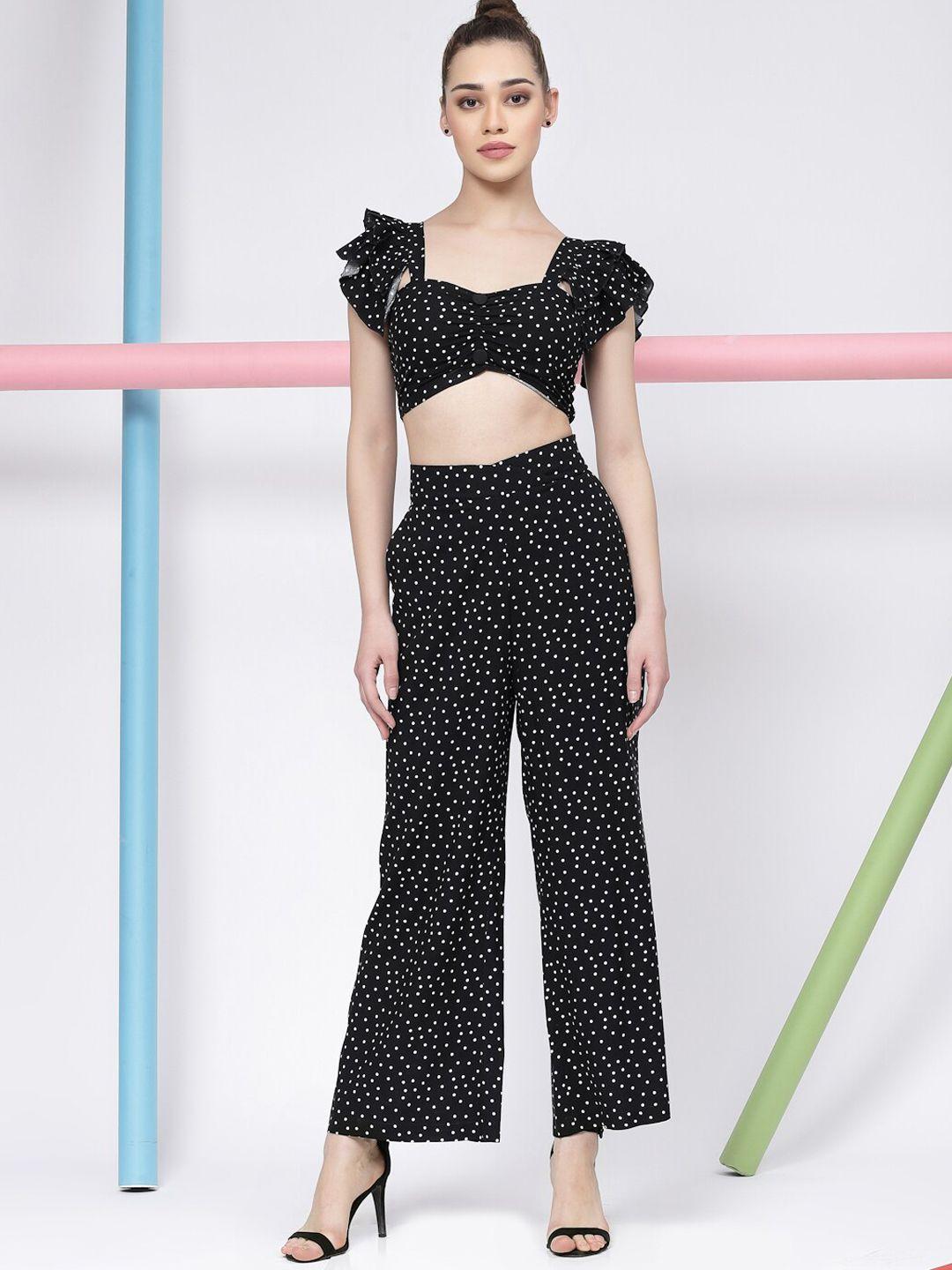 kassually polka dot printed crop top with trouser co-ords