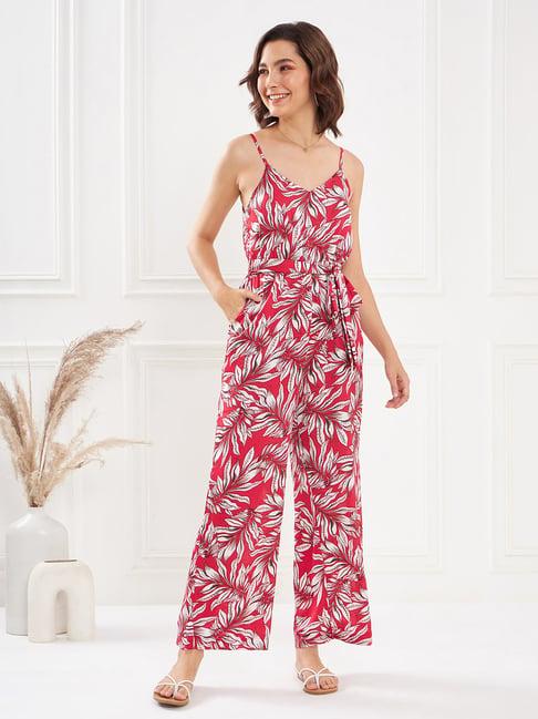 kassually red & white printed jumpsuit