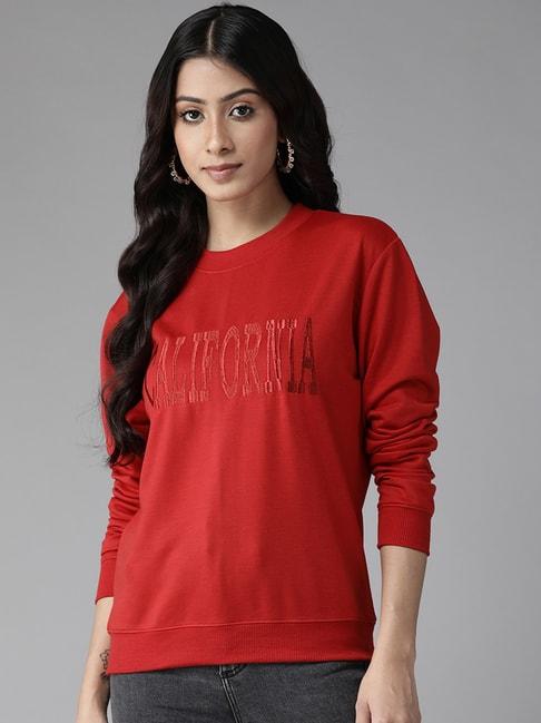 kassually red cotton graphic print sweatshirt