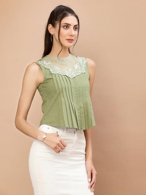 kassually sage green cotton relaxed fit top