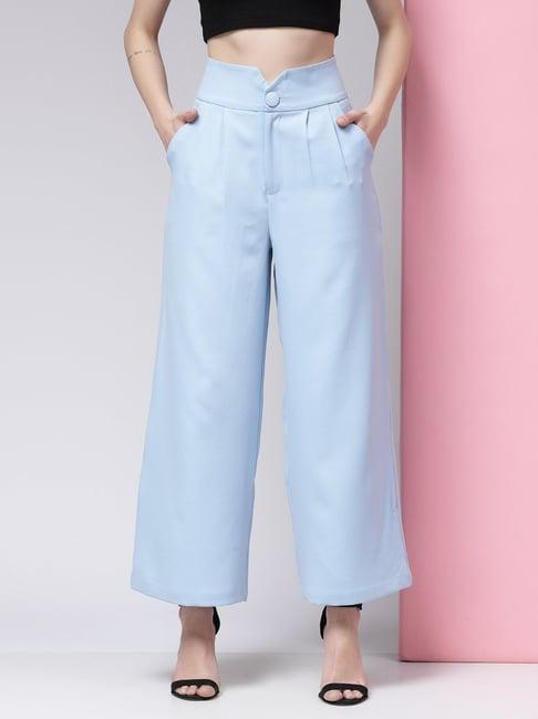 kassually sky blue regular fit high rise trousers