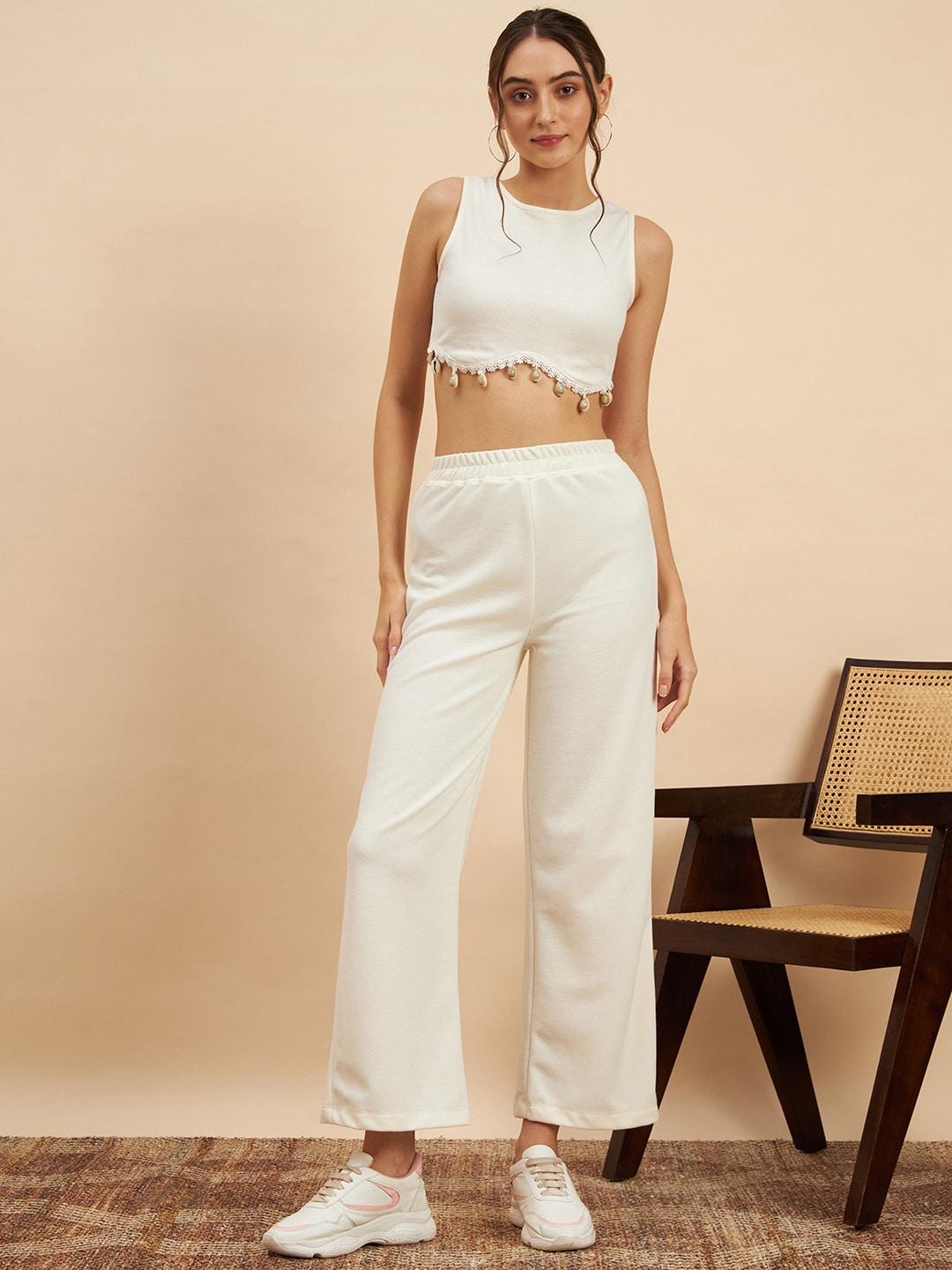 kassually sleeveless embellished detail top with trouser co-ords