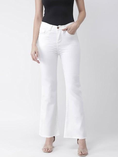 kassually white cotton relaxed fit mid rise jeans