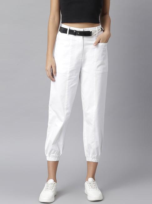 kassually white cotton relaxed fit mid rise joggers