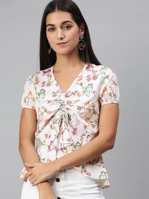 kassually white floral print top