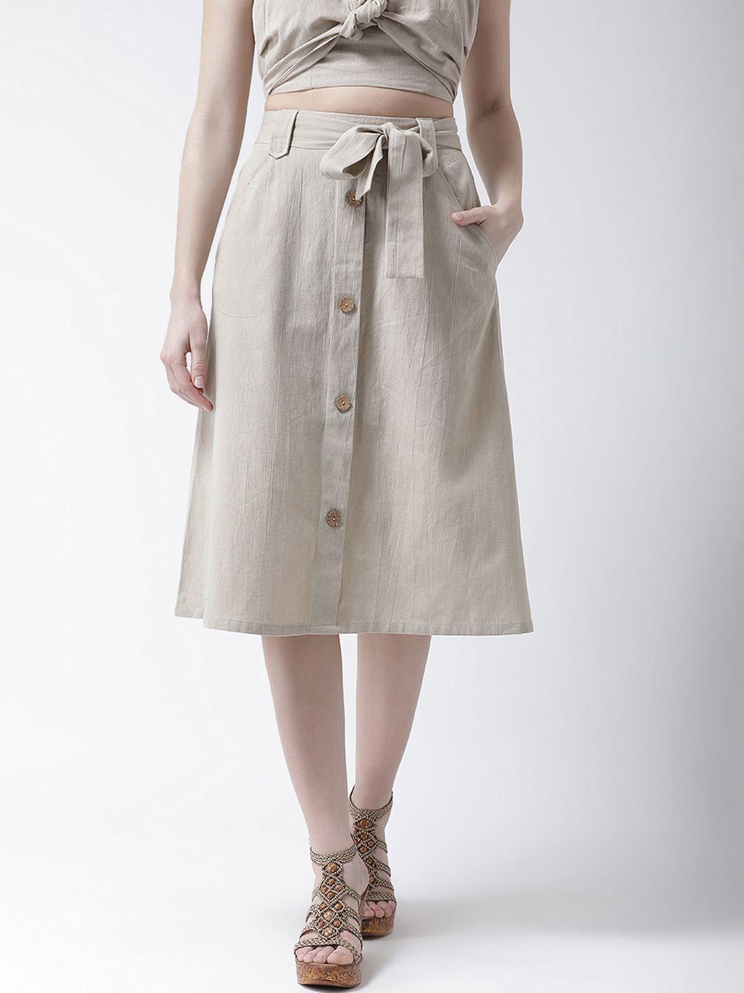 kassually women beige solid a-line knee-length skirt