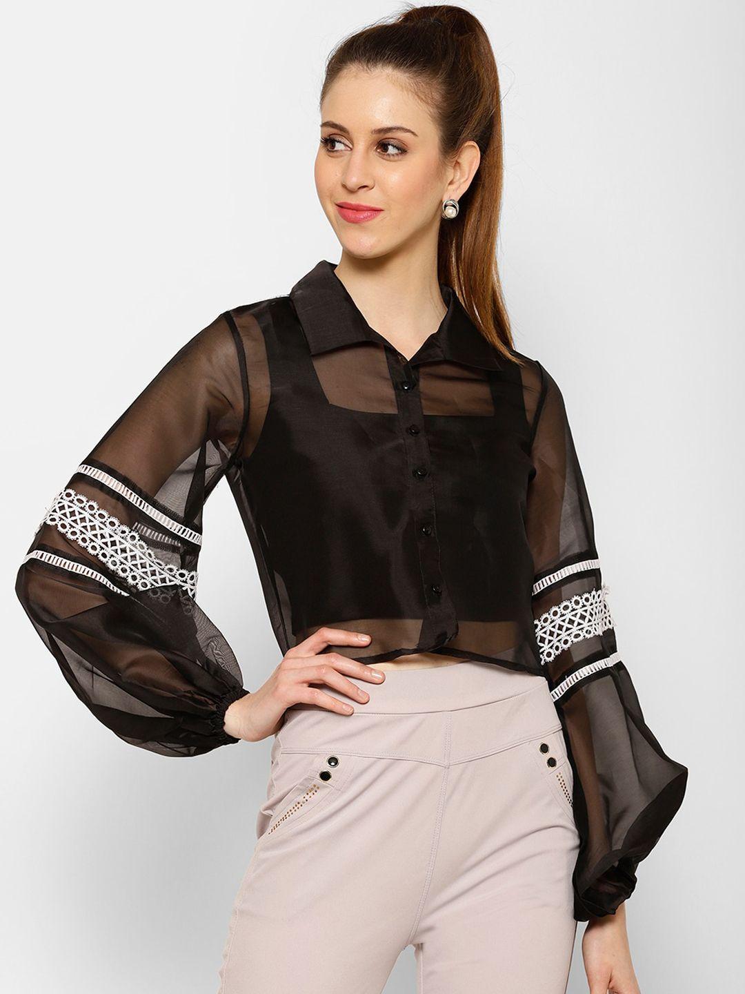 kassually women black & white regular fit solid casual shirt
