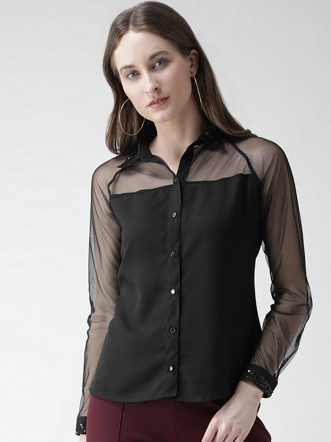 kassually women black comfort regular fit solid casual shirt