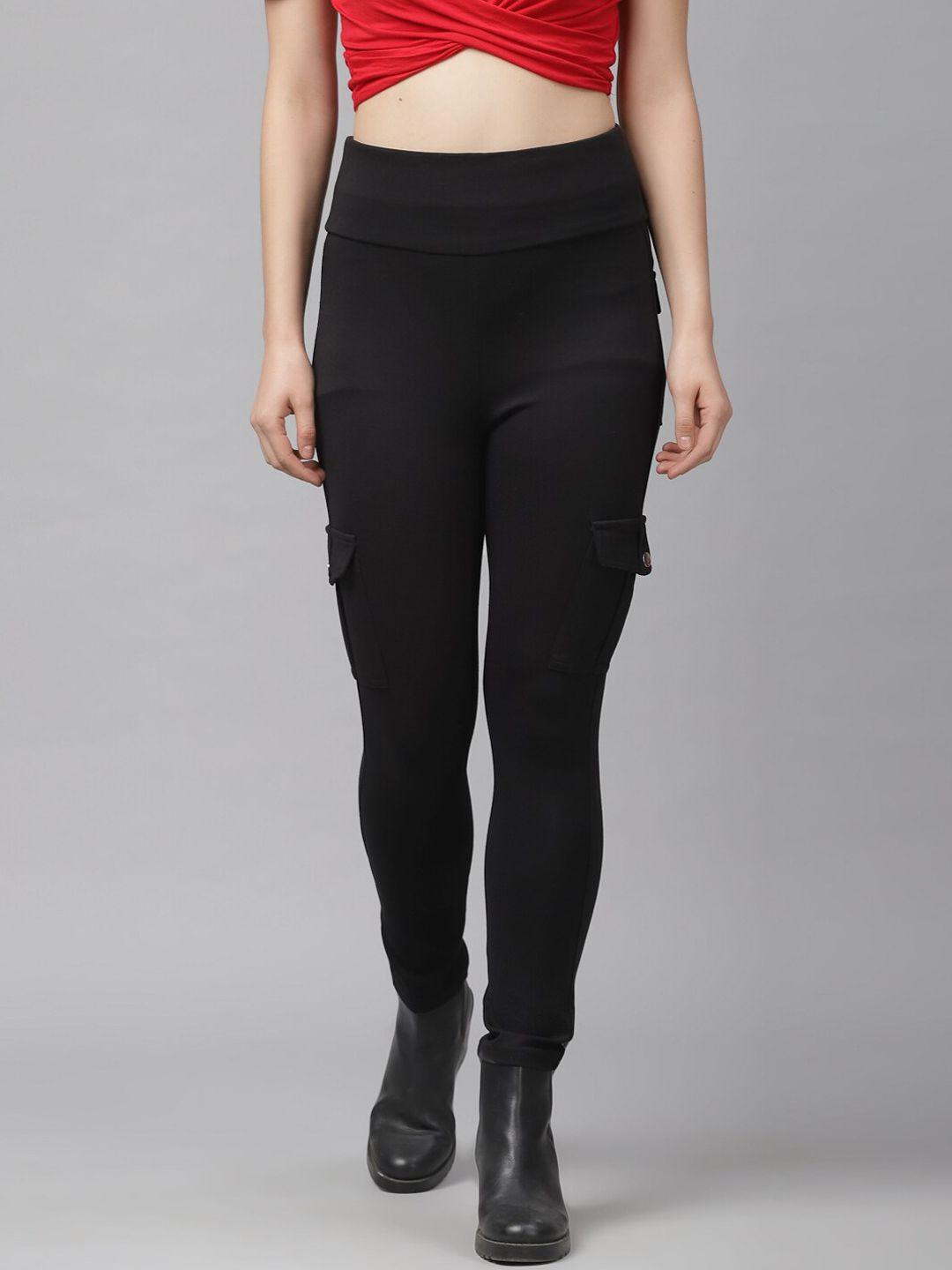 kassually women black straight fit solid jeggings