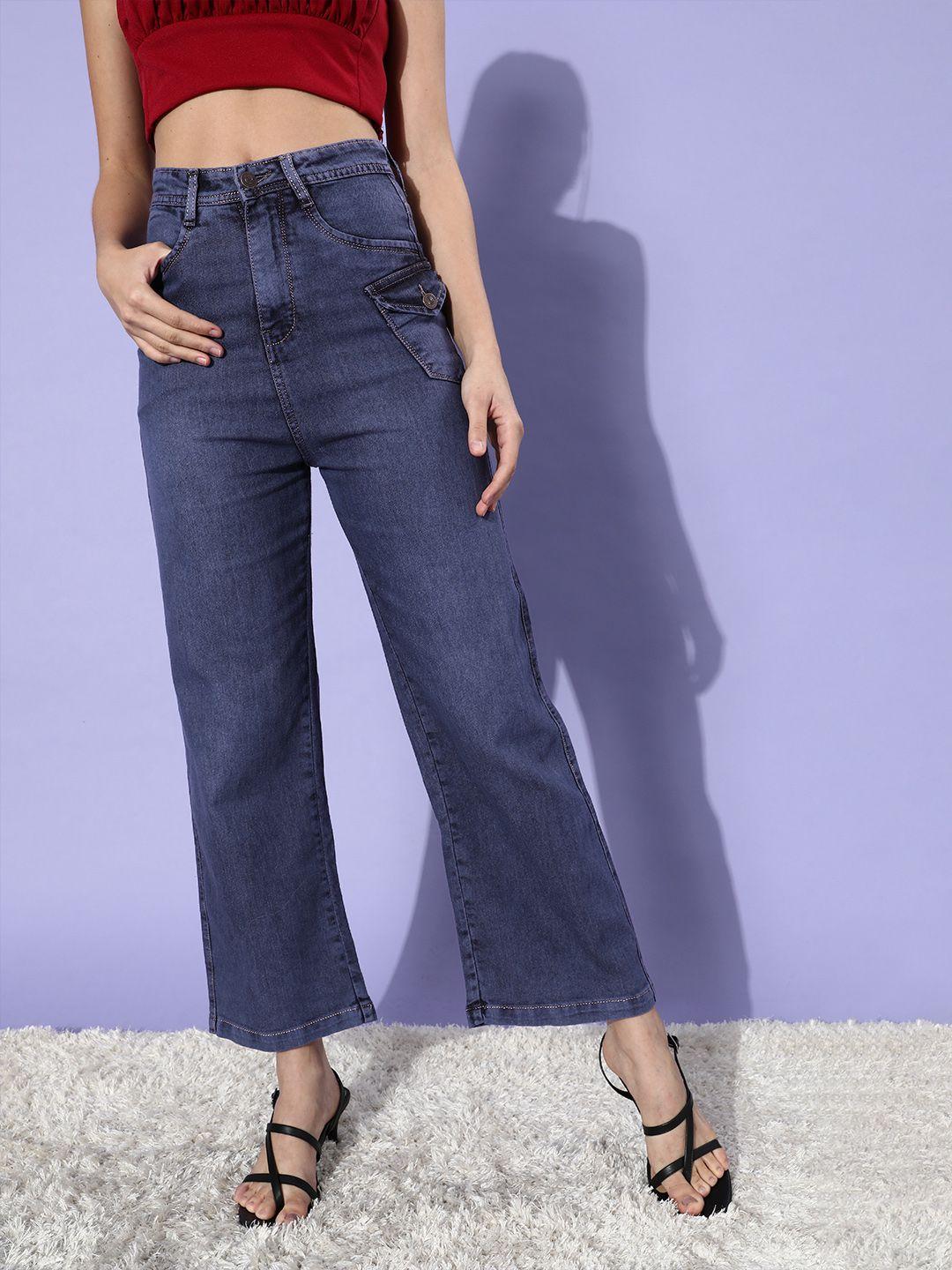 kassually women blue high-rise wide leg fit jeans