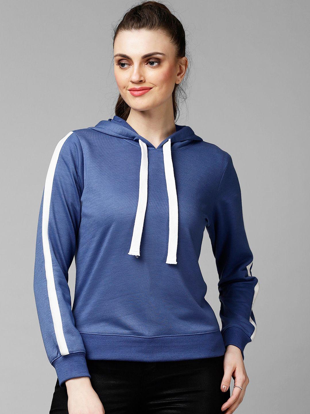 kassually women blue solid sweatshirt