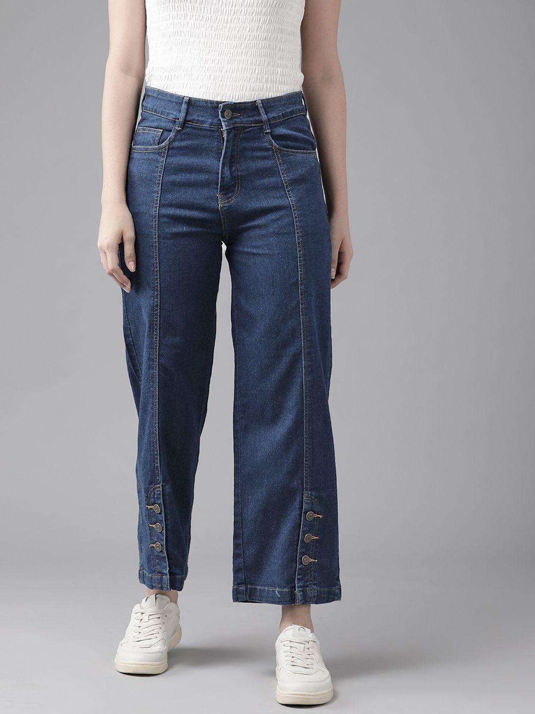 kassually women blue wide leg high-rise stretchable jeans