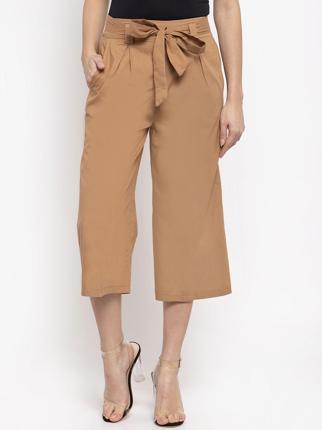 kassually women brown regular fit solid culottes