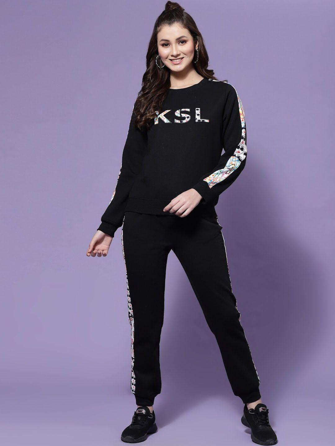 kassually women fleece graphic printed round neck tracksuits