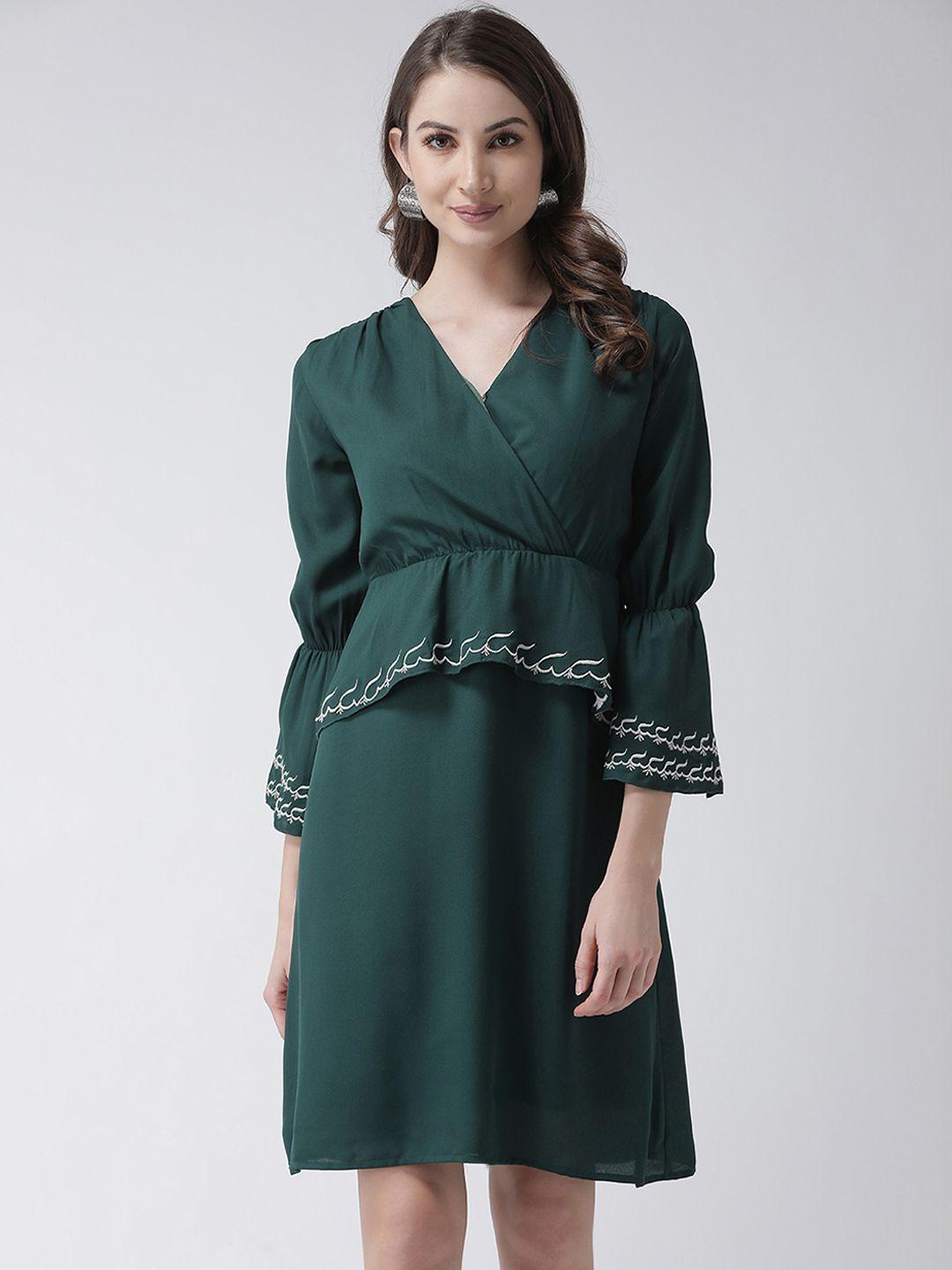 kassually women green printed peplum dress