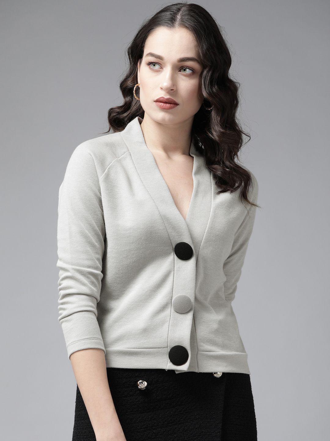 kassually women grey solid cardigan
