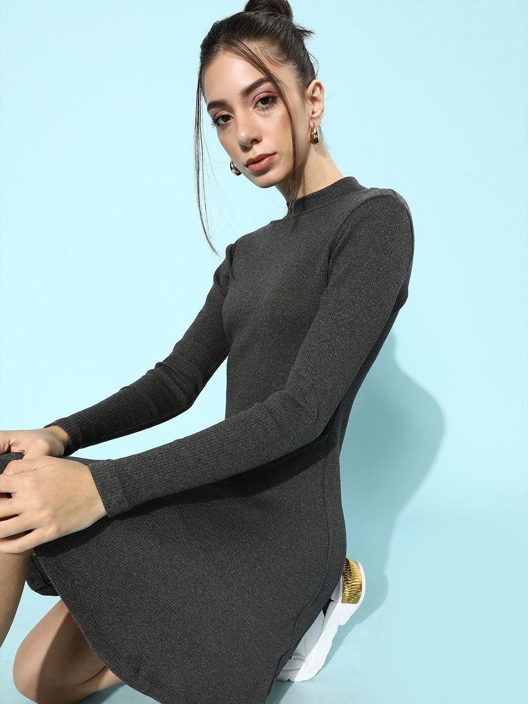 kassually women grey solid knitted dress