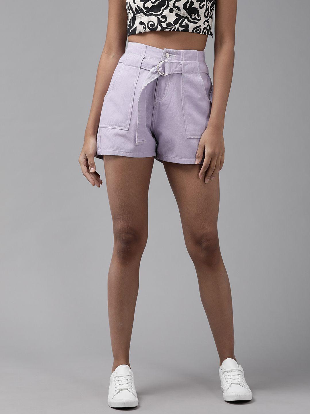 kassually women lavender high-rise denim shorts