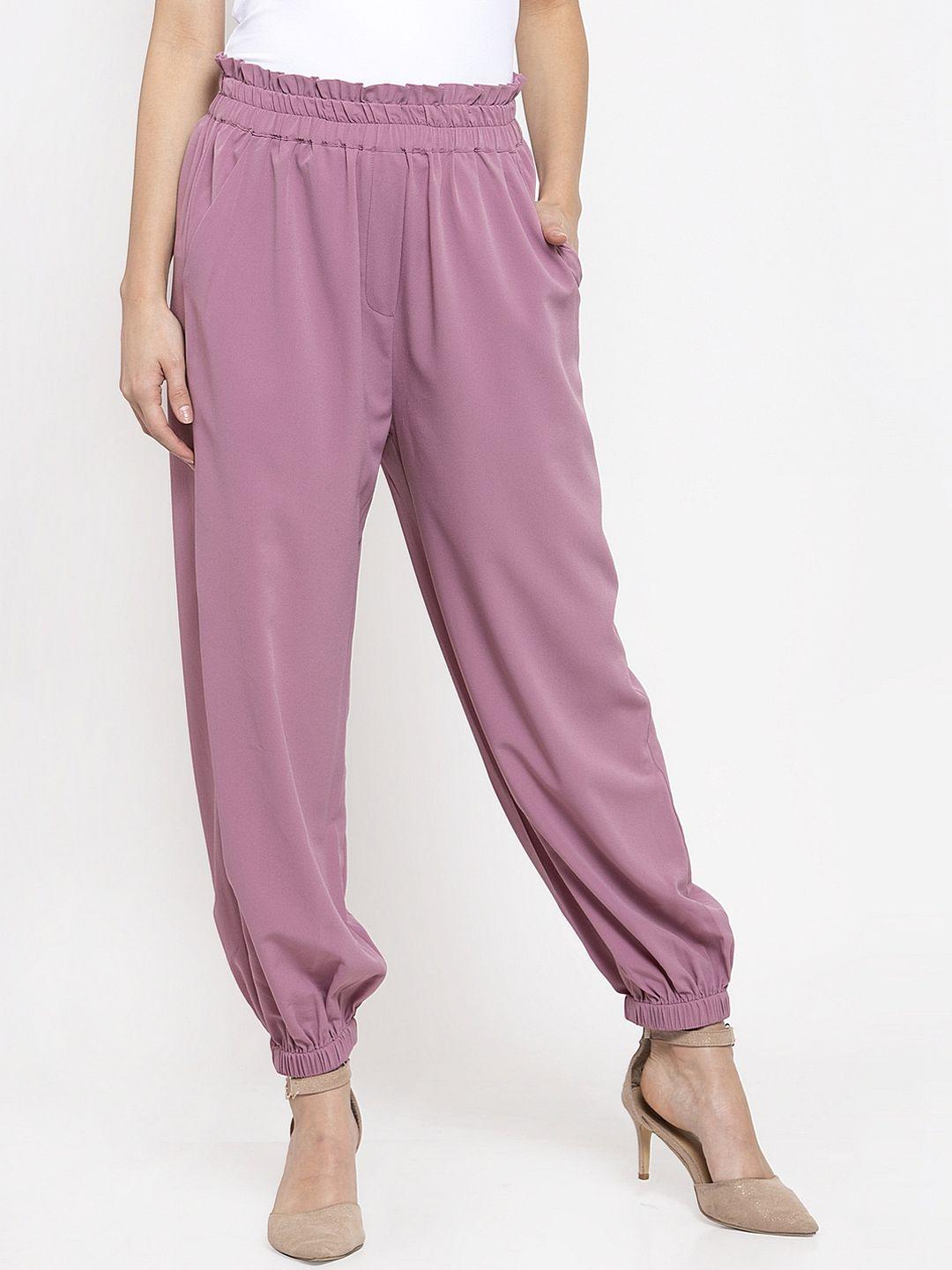 kassually women lavender regular fit solid joggers