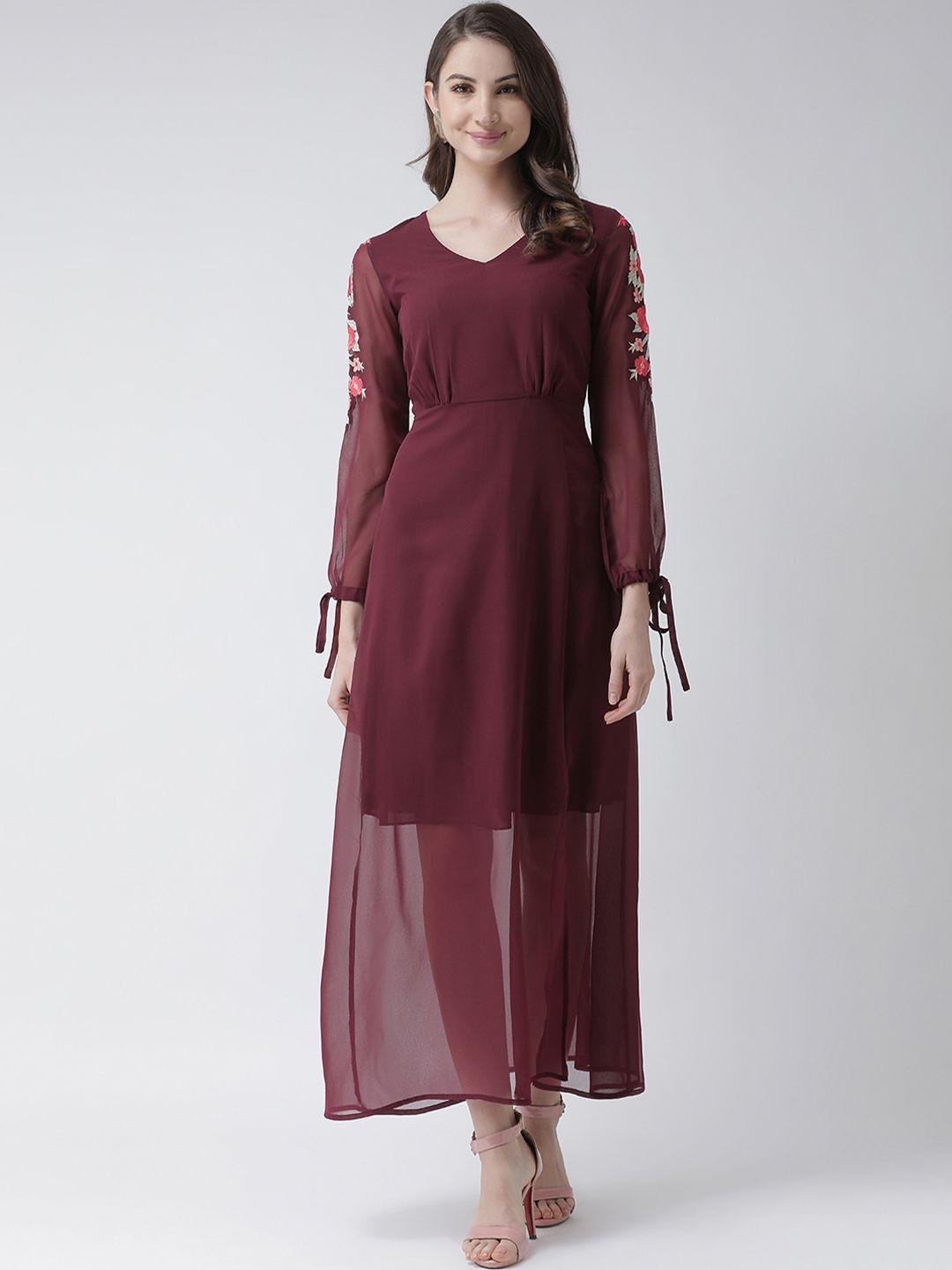 kassually women maroon solid maxi dress