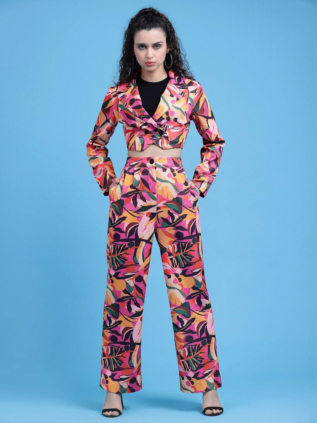 kassually women multi-coloured tropical printed co-ord set