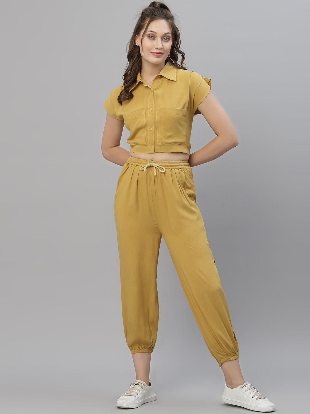kassually women mustard yellow solid co-ords