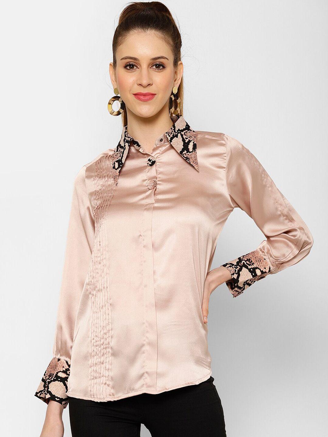 kassually women nude-coloured regular fit solid casual shirt