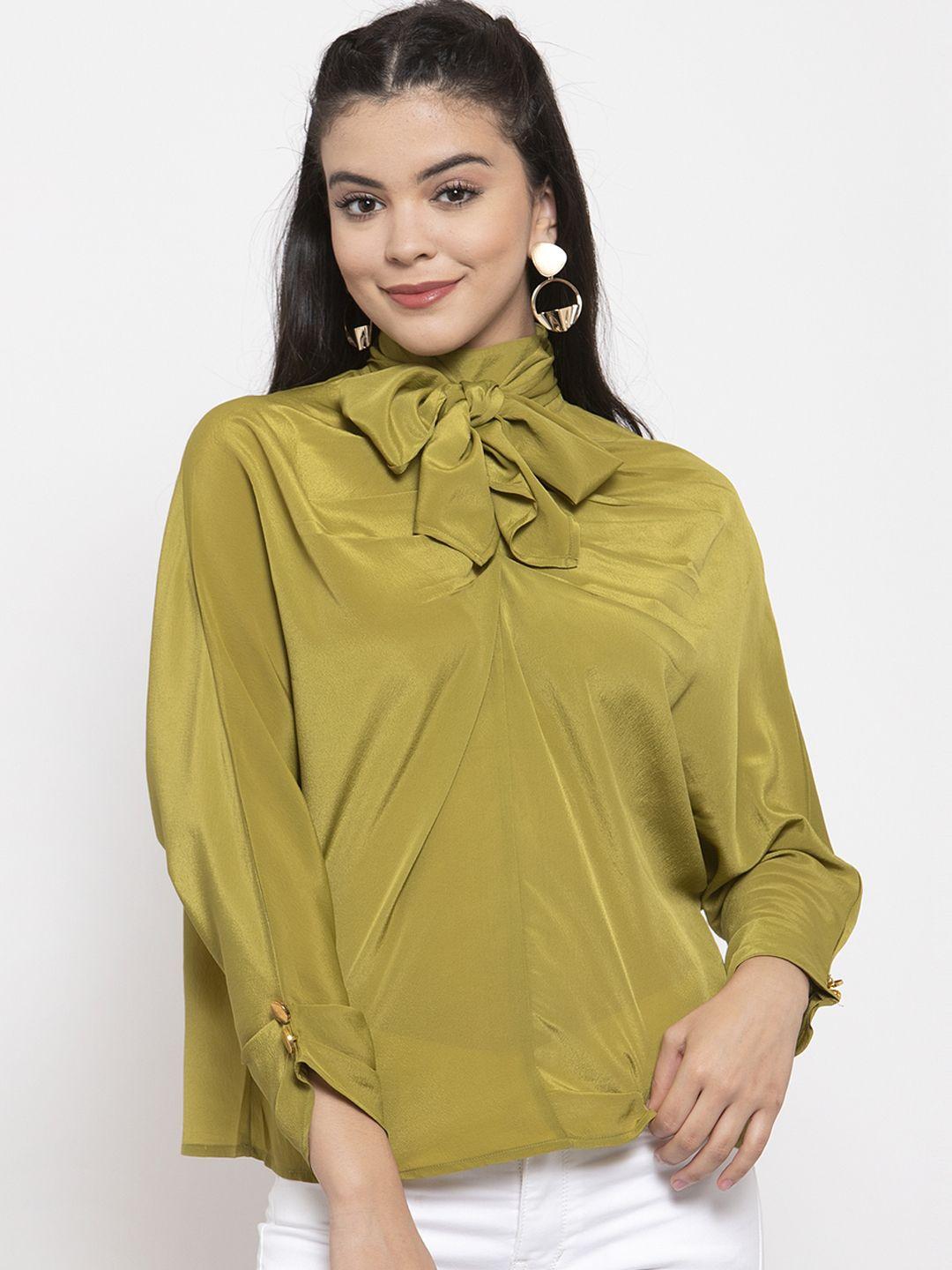 kassually women olive green solid top