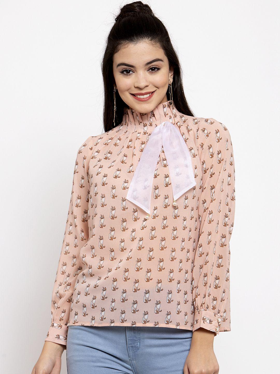 kassually women pink & off-white printed top