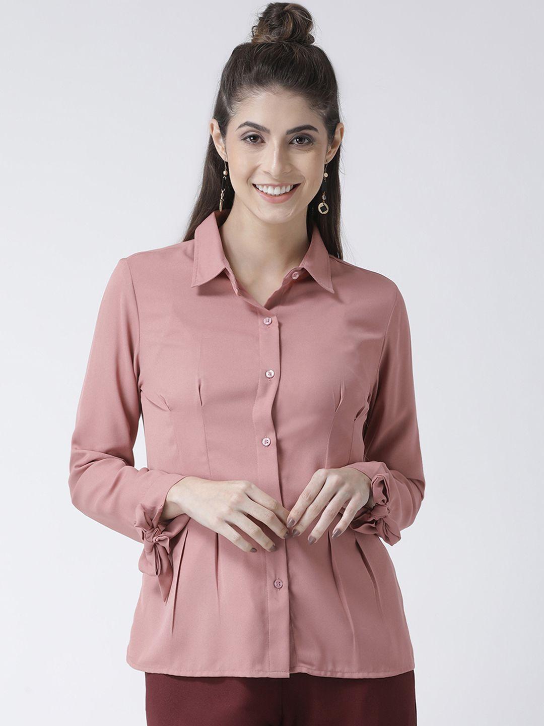 kassually women pink regular fit solid casual shirt