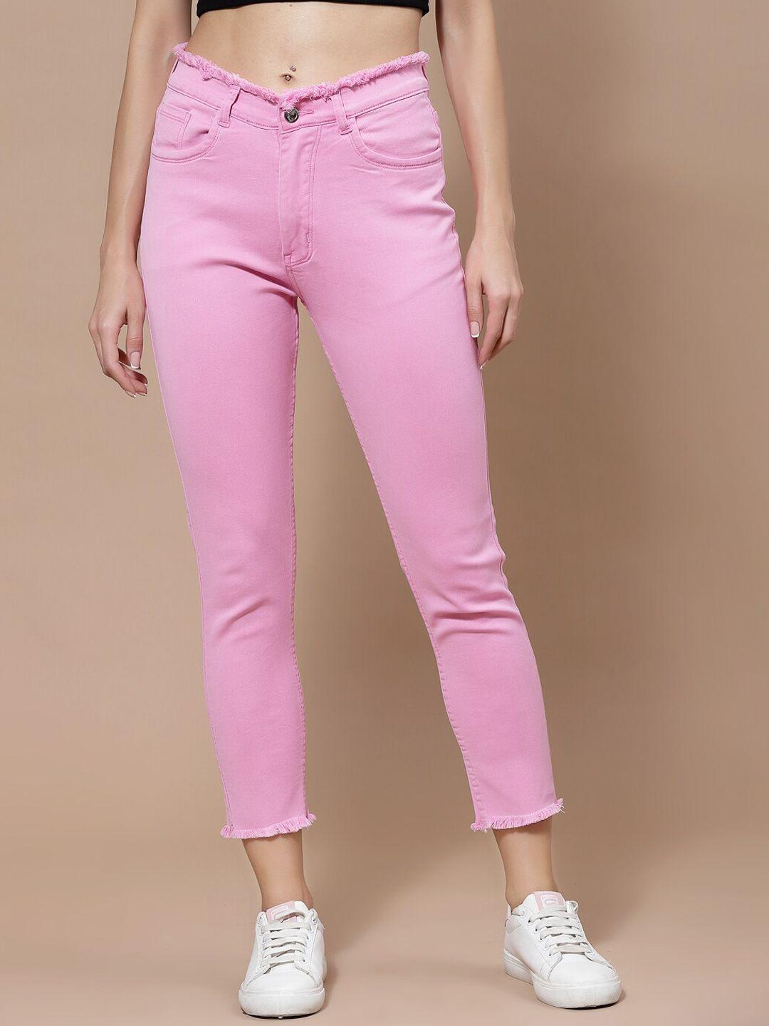 kassually women pink skinny fit stretchable jeans