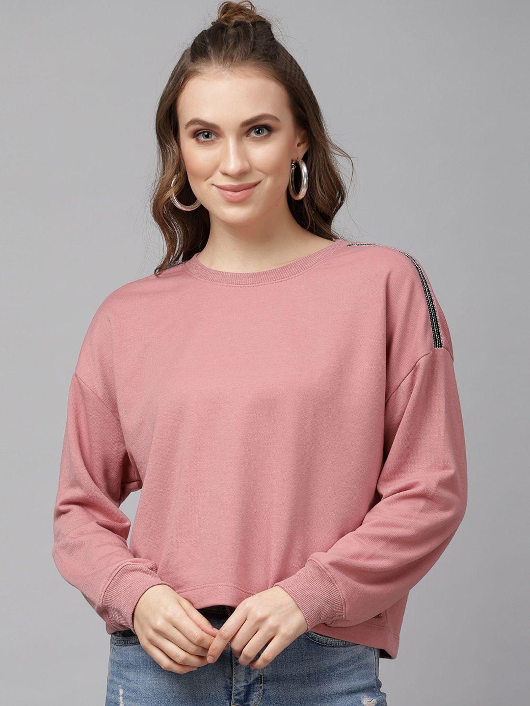 kassually women pink solid sweatshirt
