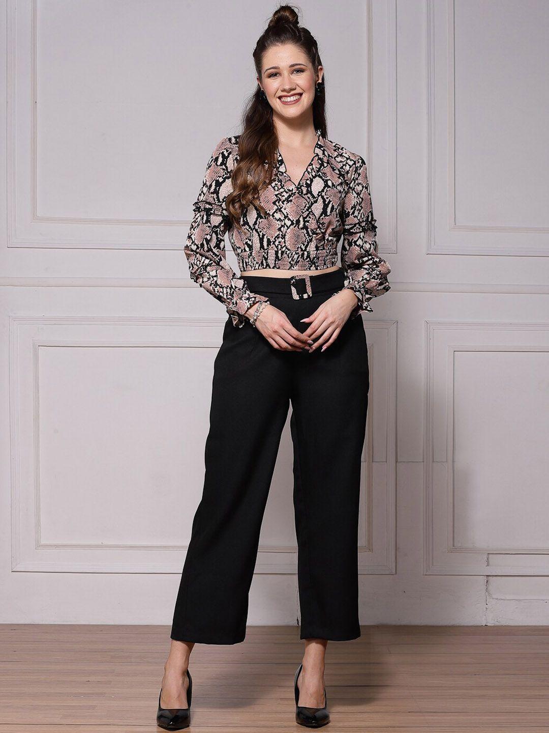 kassually women printed crop top with trouser co-ords
