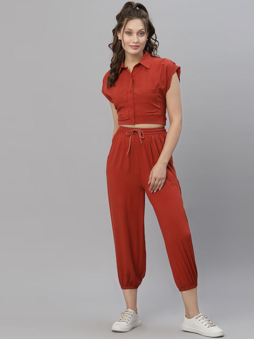 kassually women rust solid co-ords set