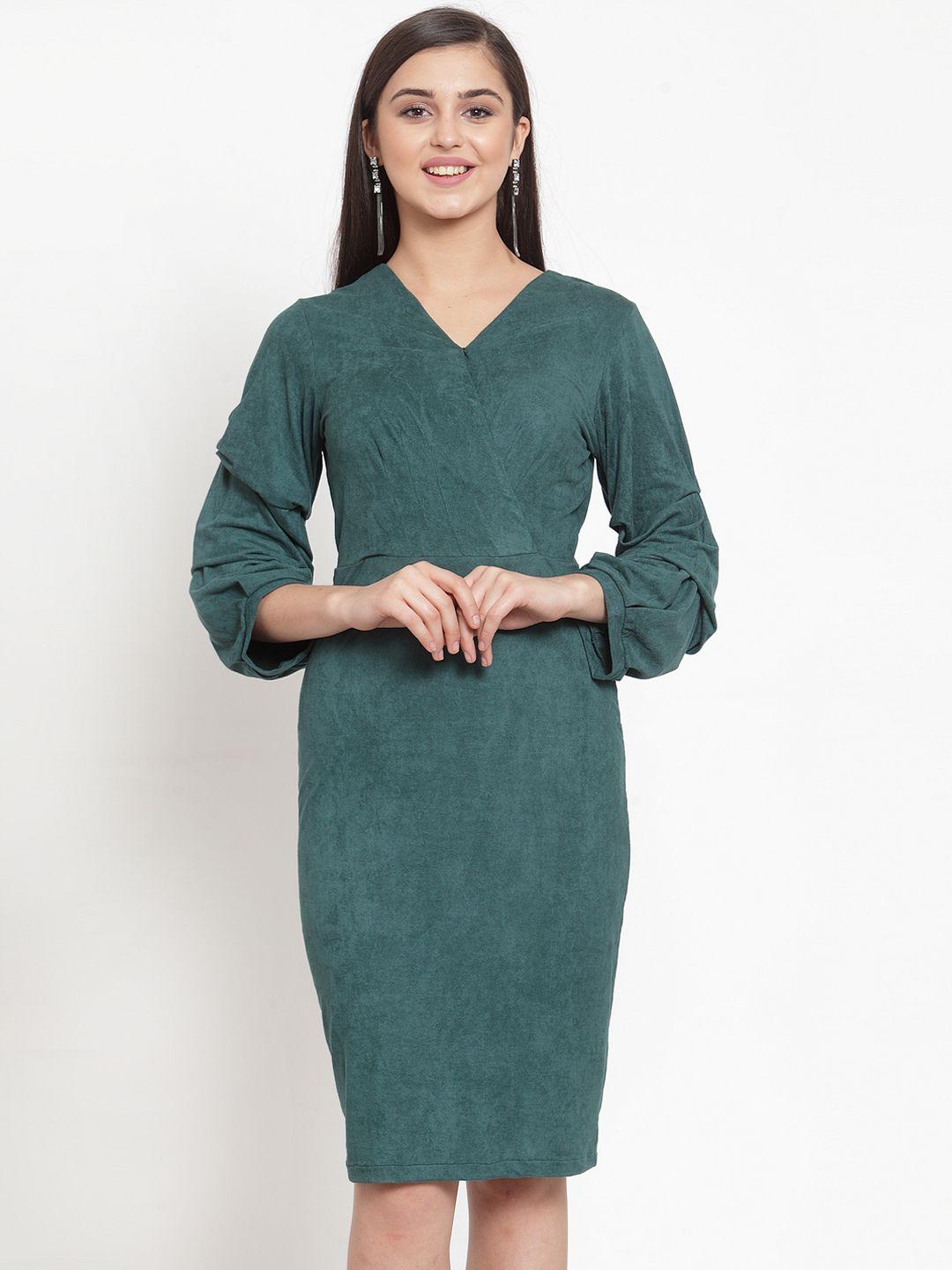kassually women teal green solid sheath dress