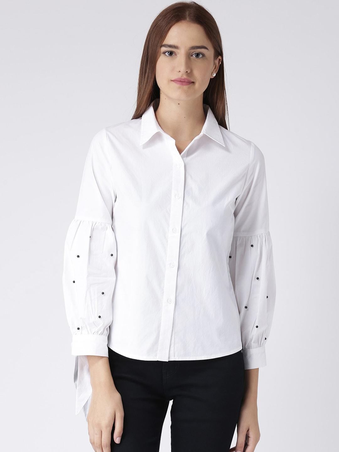 kassually women white comfort regular fit solid casual shirt