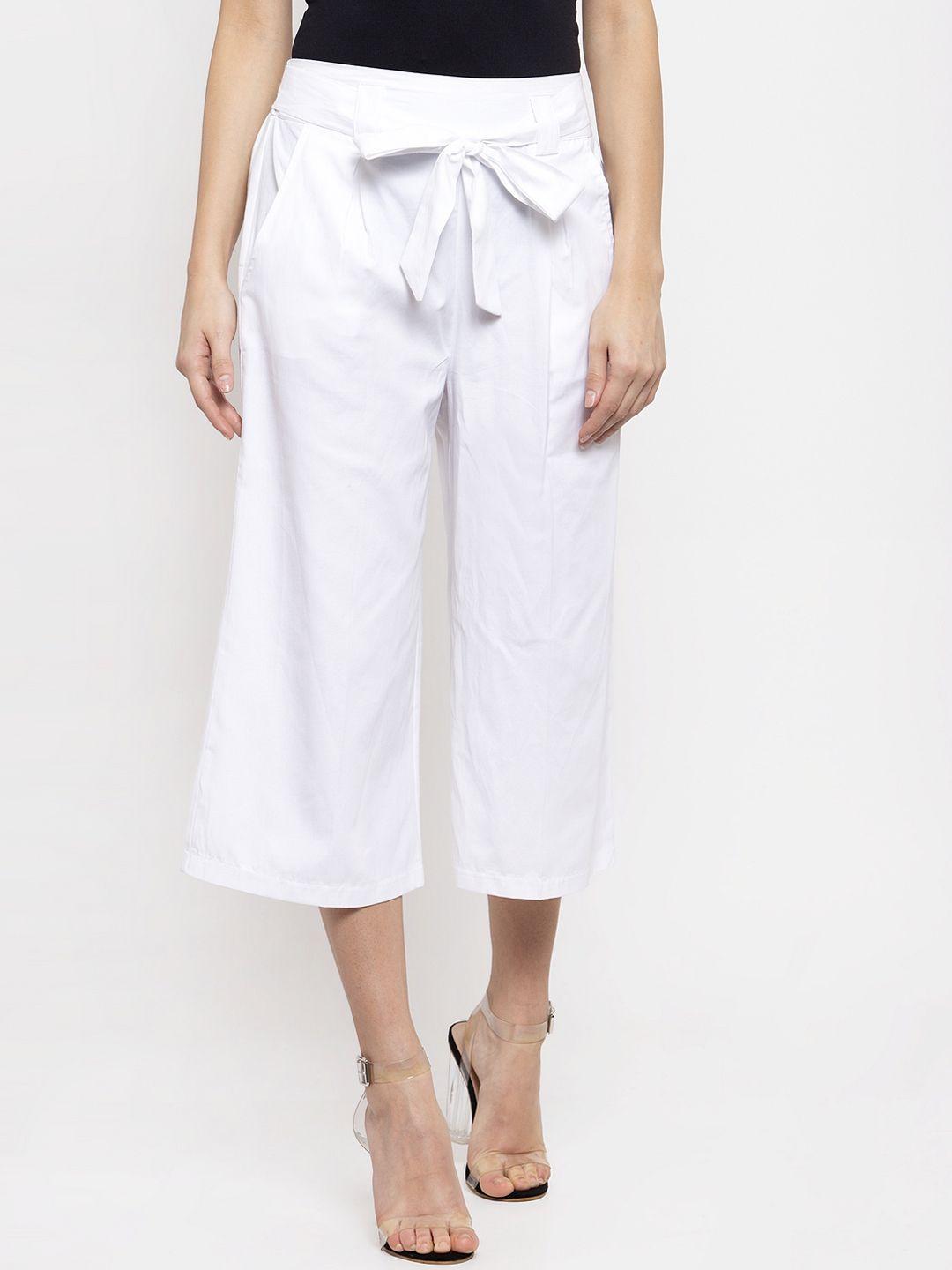 kassually women white regular fit solid culottes