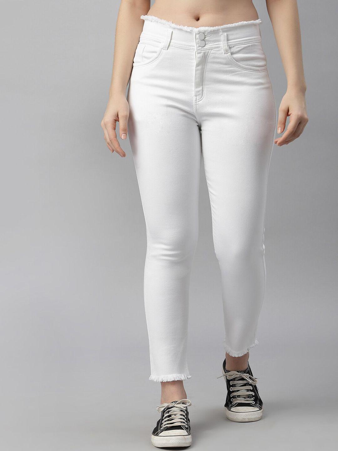 kassually women white stretchable jeans